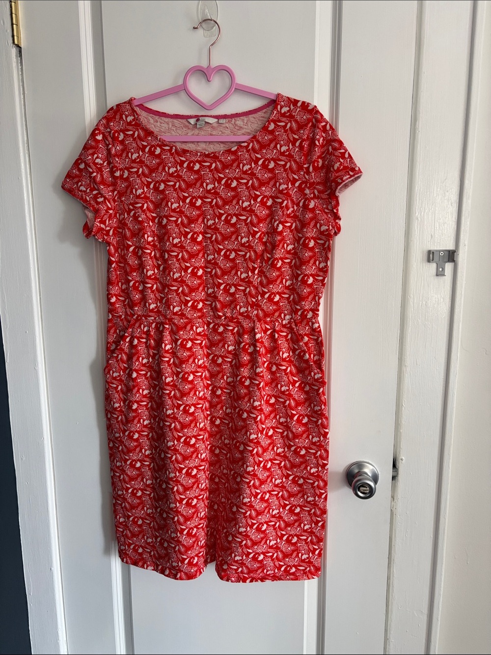Boden orange Floral Short-Sleeve Jersey Dress with White Floral Print
